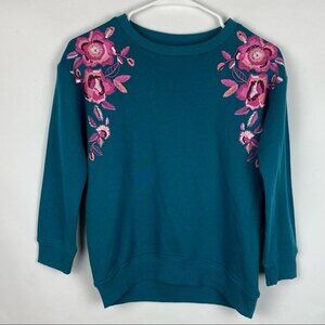 Gymboree Sweater Girls Size M (7-8) 6-8 Yrs Green Embroidered Floral Pullover